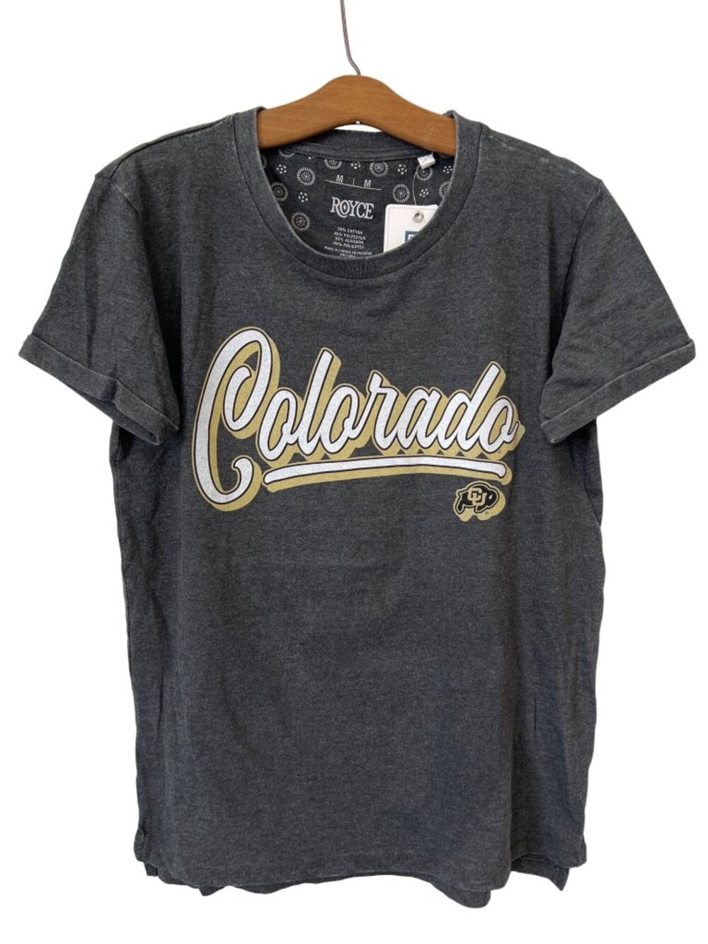 Royce Apparel Graphic Tee Medium Colorado Shirt Charcoal Gray Cotton College NEW